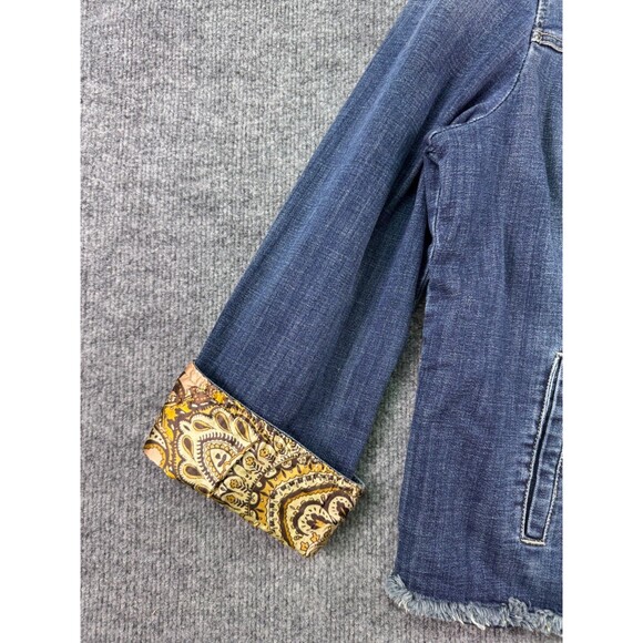 Chico's Removable Fur Collar Denim Jacket Women's Size 4 20/22 Raw Hem Lined - Picture 10 of 16